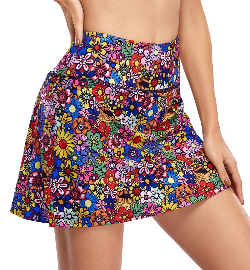 Fulbelle Golf Skorts Skirts for Women, Womens Tennis Skort with Pockets Casual Summer High Waisted Athletic Skort Running Skirt Colorful Flower XX-Large - Image 4
